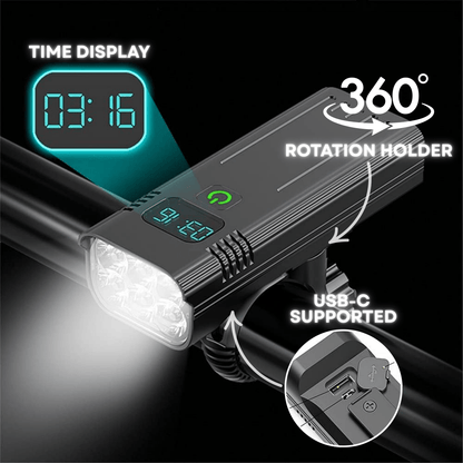 5000 Lumen USB-C Rechargeable Bike Light – Ultra Bright 12 LED Bicycle Headlight for Mountain & Road Bikes